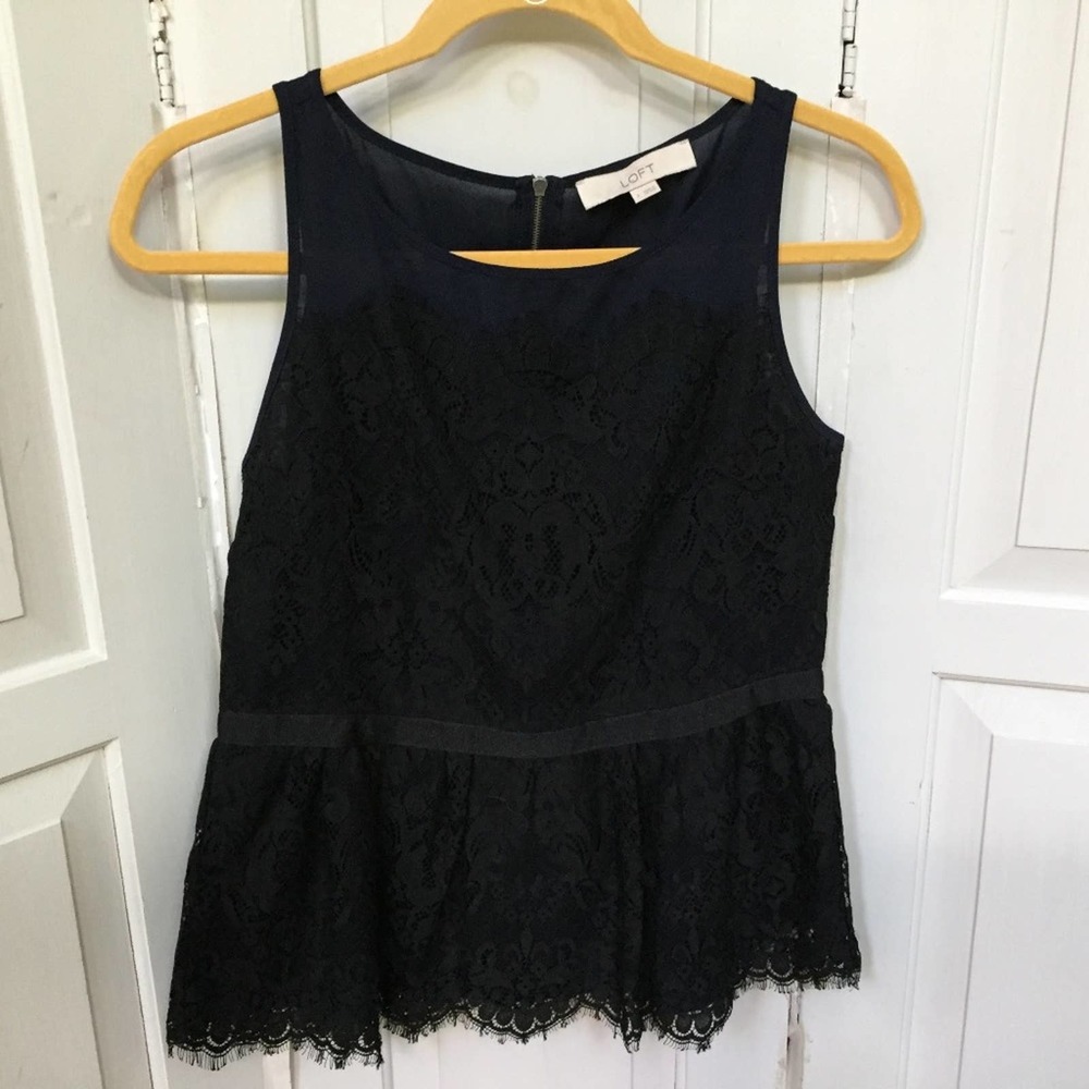 LOFT Black & Blue Lace Peplum Top